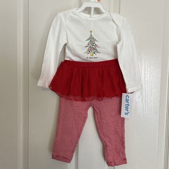 Carters 12 mo Christmas Outfit Onesy With Skirt Leggings NWT - B42 - Picture 1 of 4